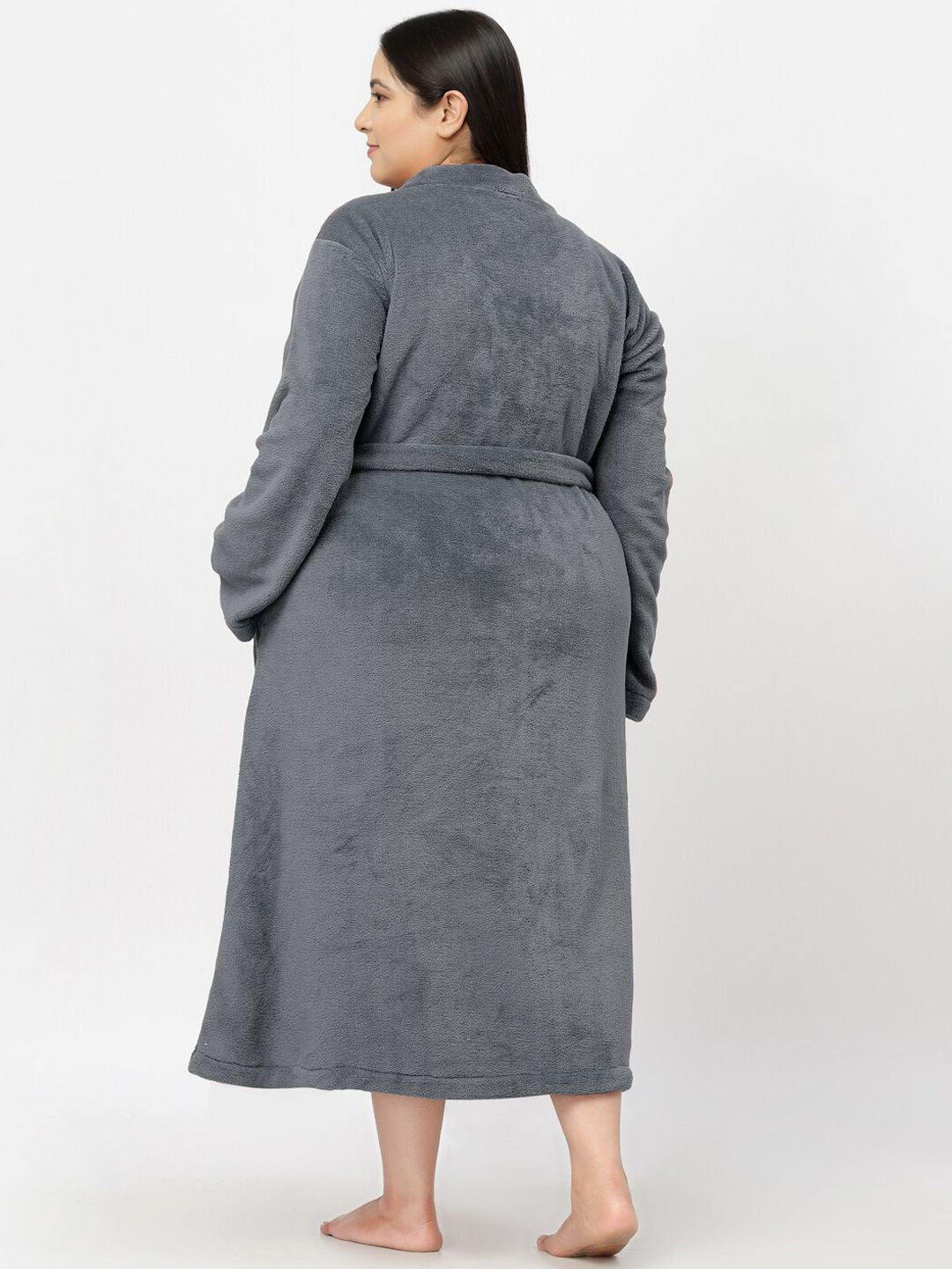 KLOTTHE Women Plus Size Solid Woolen Bath Robe With Belt