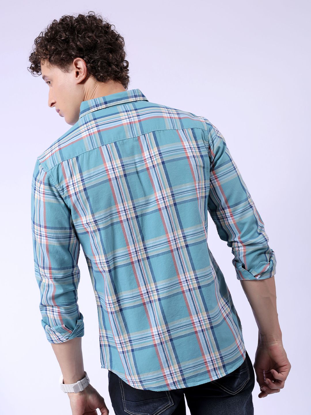 The Indian Garage Co Slim Fit Tartan Checked Pure Cotton Casual Shirt