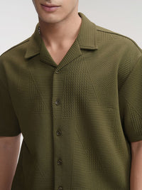 HIGHLANDER Self Design Cuban Collar Shirt With Shorts