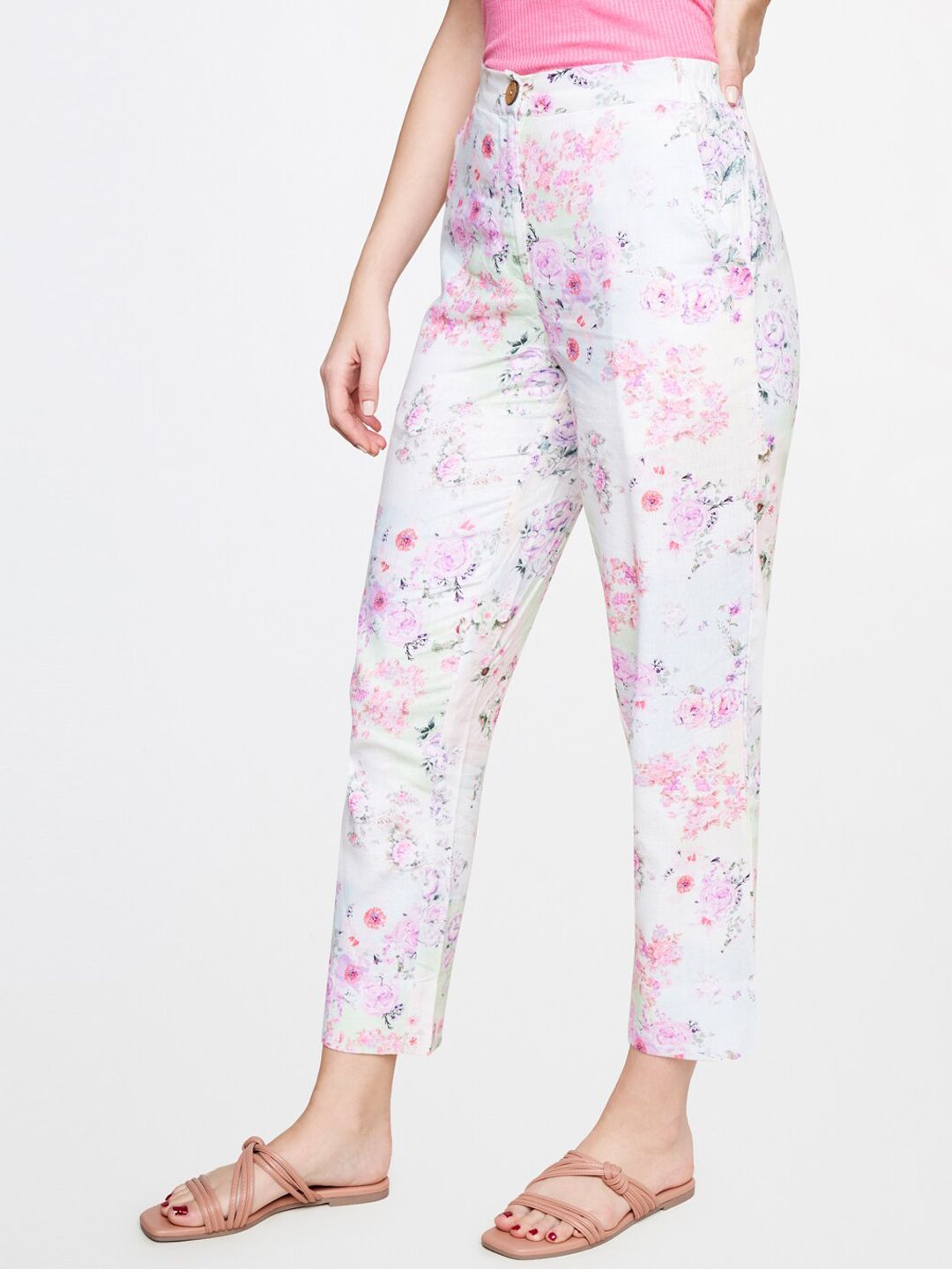 AND Women Floral Printed Tapered Fit Trousers
