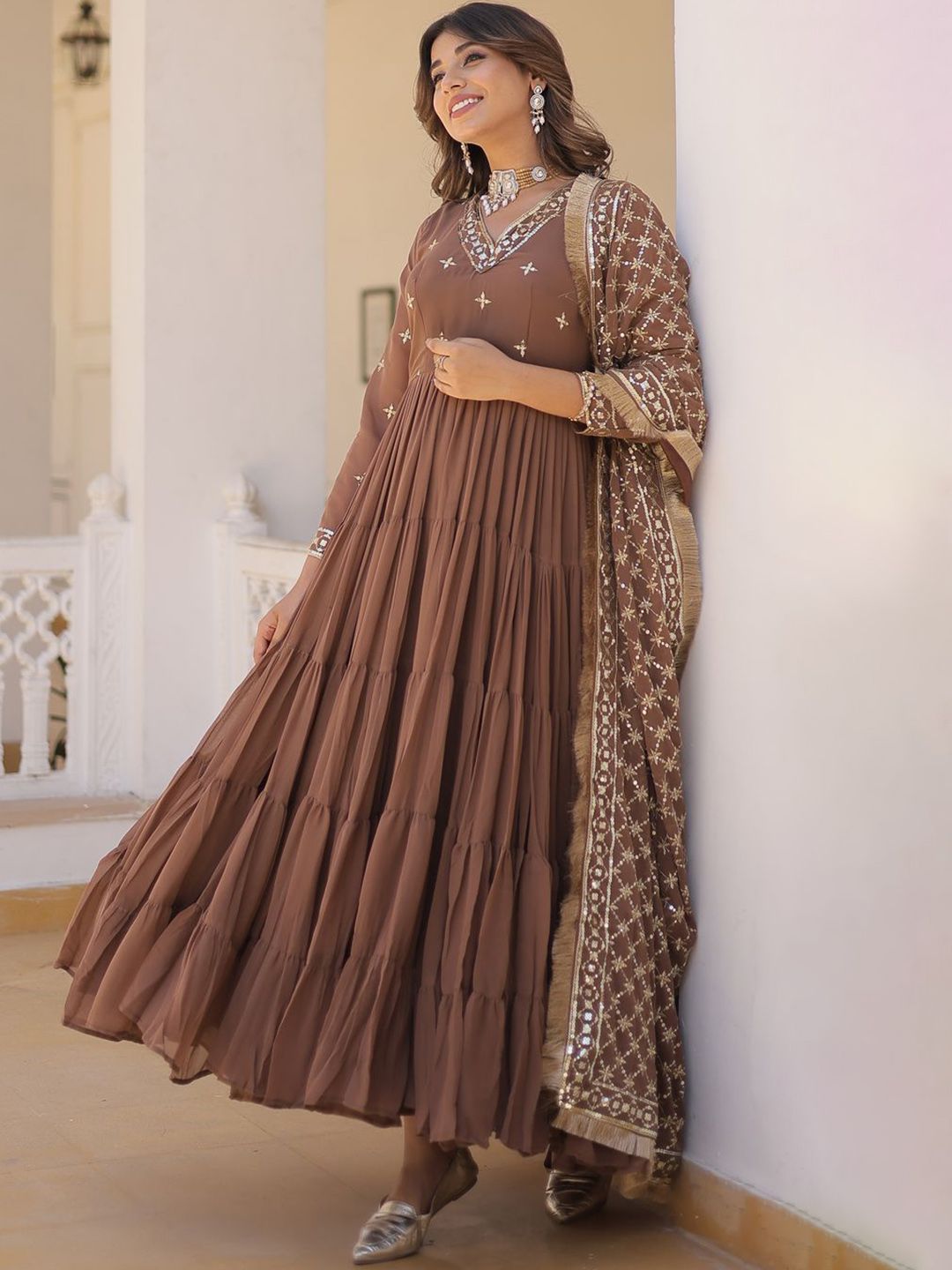 KALINI Ethnic Motifs Embroidered Kurta With Dupatta