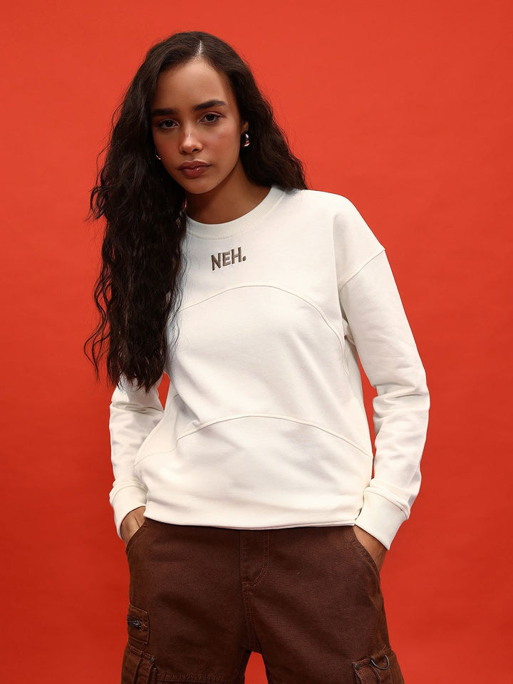 DressBerry Embroidered Detail Drop-Shoulder Sleeves Sweatshirt
