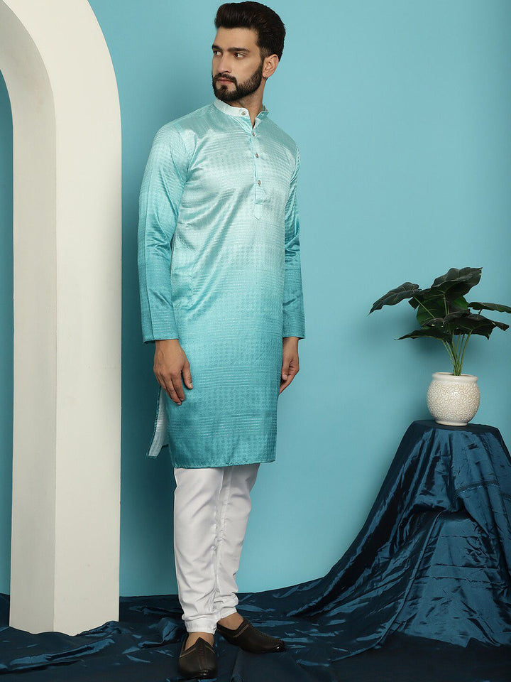 SOJANYA Geometric Woven Design Band Collar Jacquard Silk Kurta With Churidar