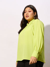 SASSAFRAS Curve Plus Size Keyhole Neck Cuffed Sleeves Georgette Top
