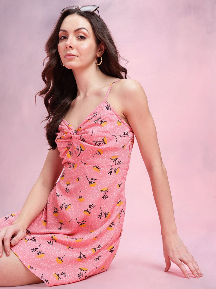DressBerry Twisted Floral Printed Mini Dress