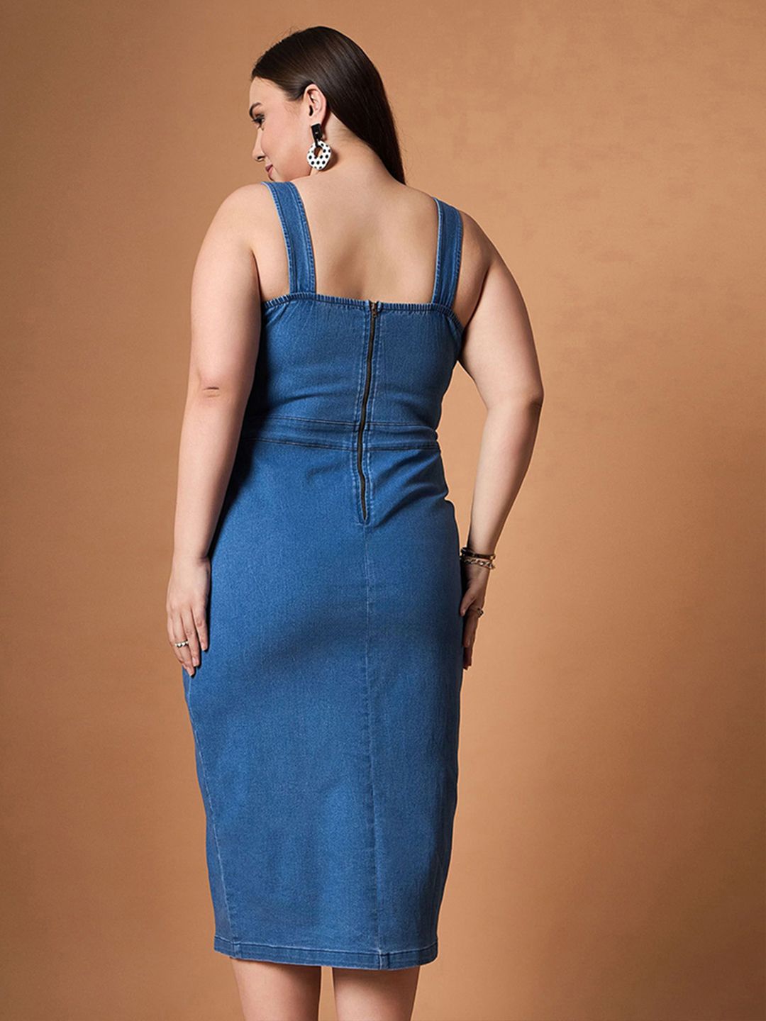 SASSAFRAS Curve Denim Sheath Midi Dress