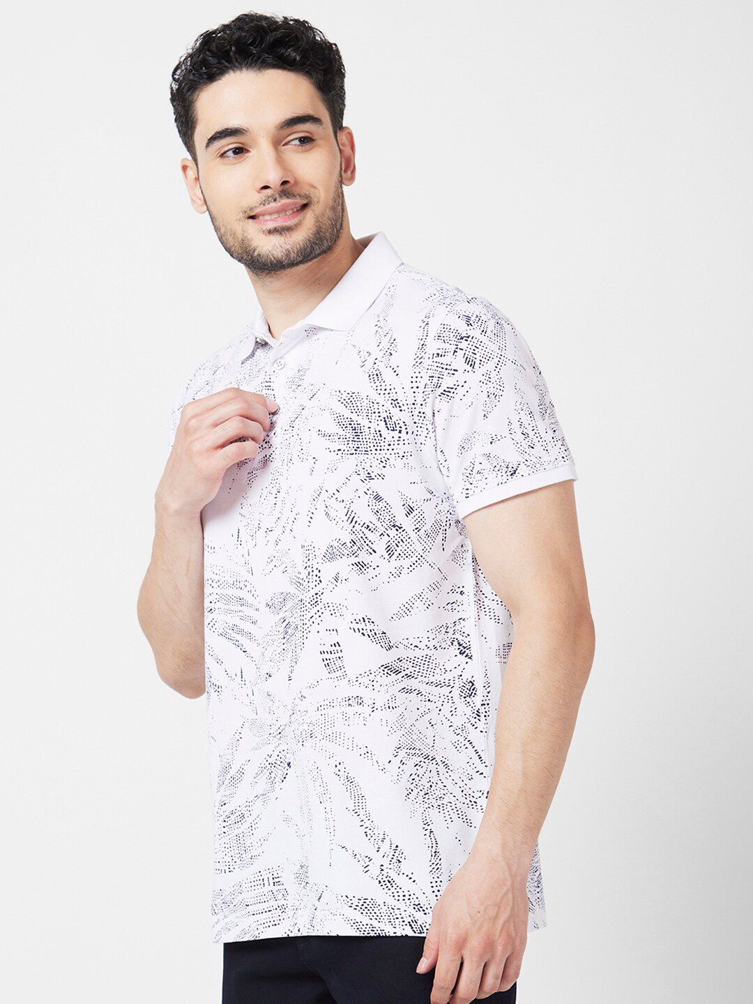 SPYKAR Floral Printed Polo Collar Cotton T-Shirt
