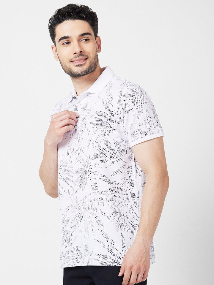 SPYKAR Floral Printed Polo Collar Cotton T-Shirt