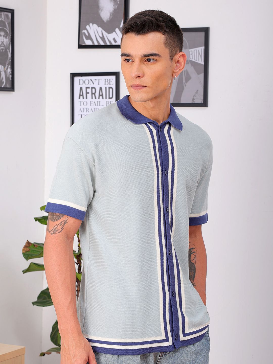 The Indian Garage Co Men Relaxed Fit Striped Flat Knit Polo Resortwear Shirt