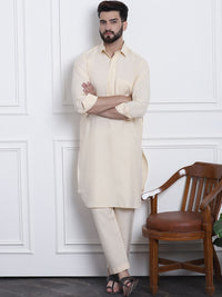 SOJANYA Shirt Collar Curved Hem Pathani Kurta with Salwar