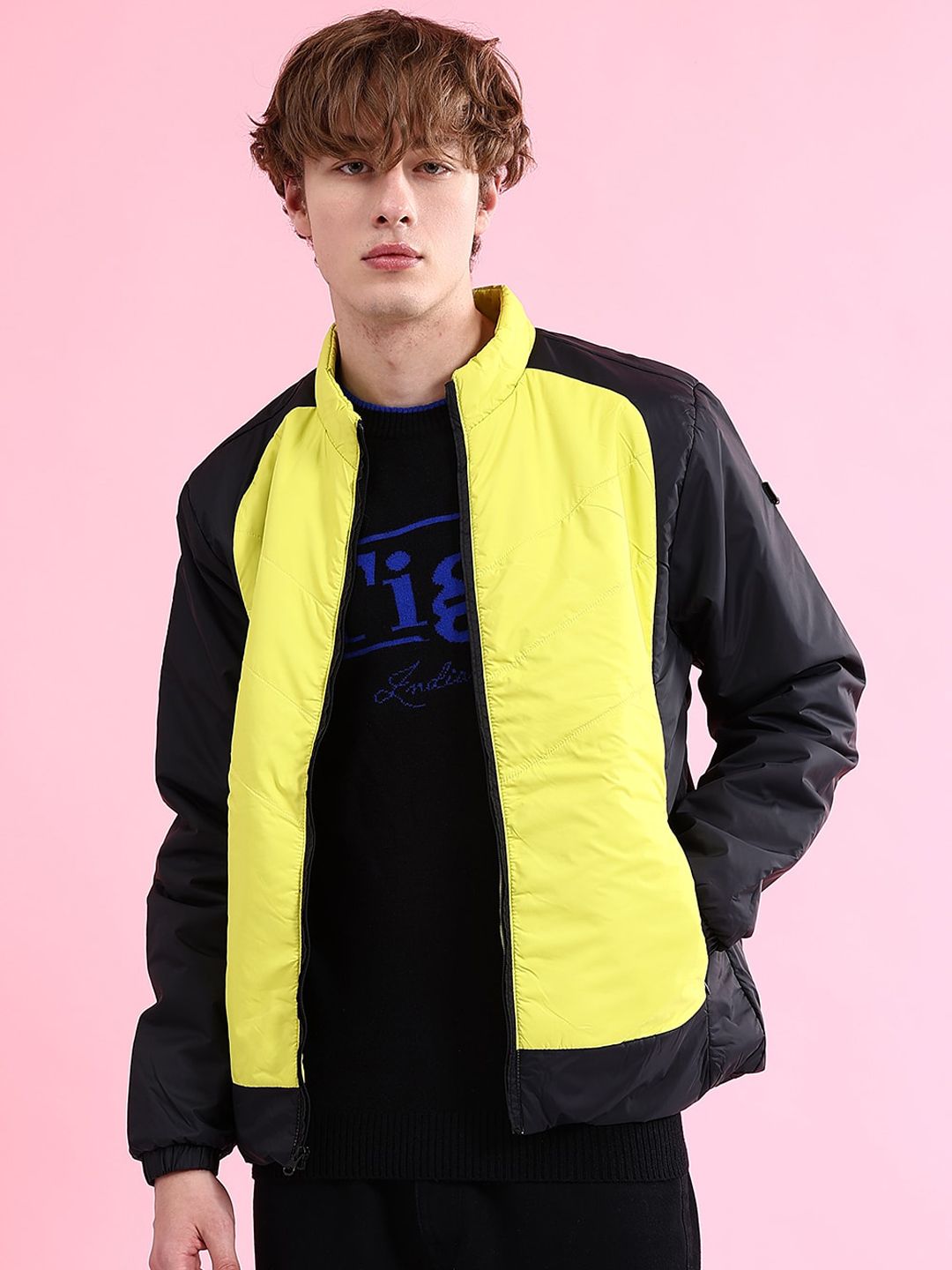 The Indian Garage Co Men Colourblock Zip-Front Regular Fit Bomber Jacket