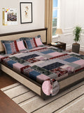 KLOTTHE Red & Pink Abstract Printed 300 TC Fitted Double King Bedsheet With 2 Pillow Cover
