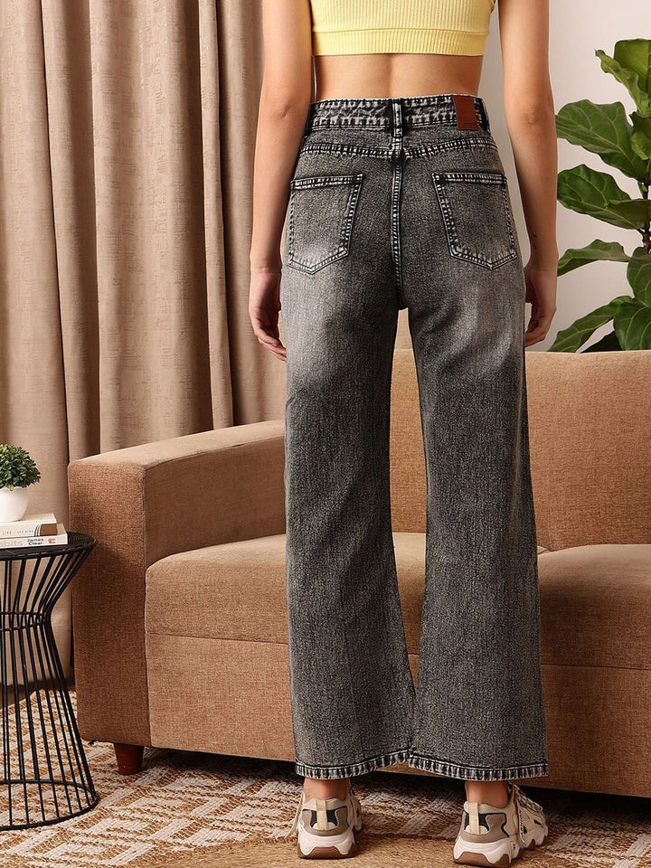 STREET 9 Women Comfort Straight Fit Clean Look Heavy Fade Pure Cotton Jeans
