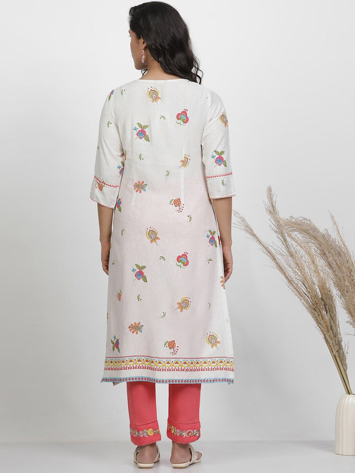 W Floral Printed Keyhole Neck Regular Kurta with Trousers