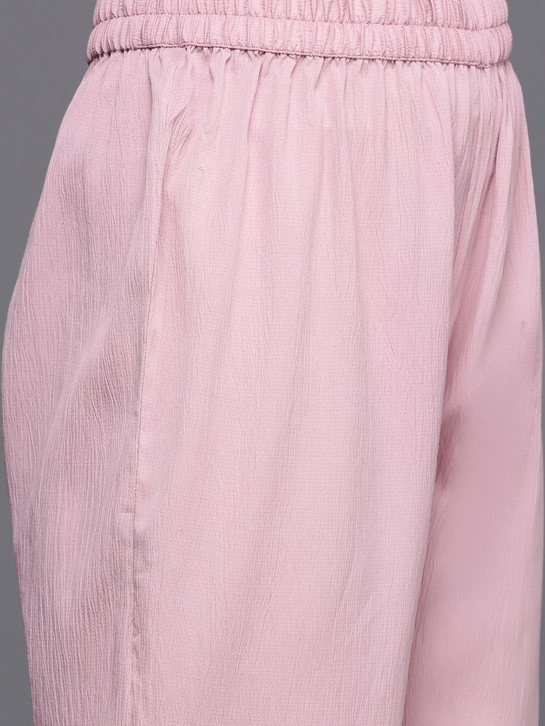 Varanga Pink Flared Sleeve Organza detailed Solid Kurta & Palazzo