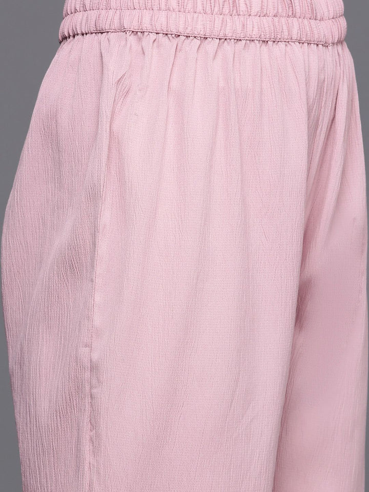Varanga Pink Flared Sleeve Organza detailed Solid Kurta & Palazzo