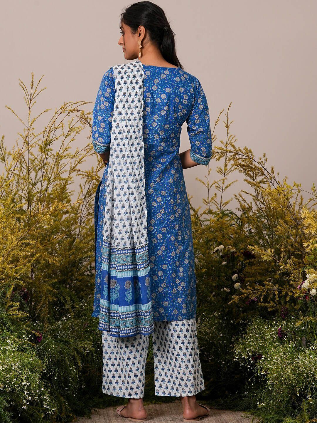 Libas Floral Printed Regular Gotta Patti Pure Cotton Kurta with Palazzos & Dupatta