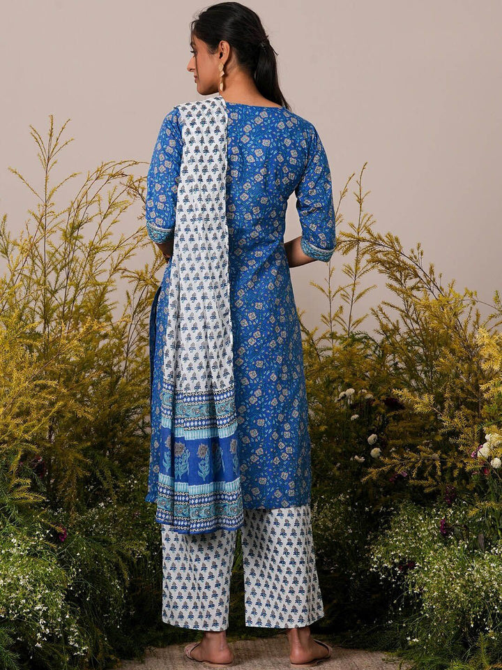 Libas Floral Printed Regular Gotta Patti Pure Cotton Kurta with Palazzos & Dupatta