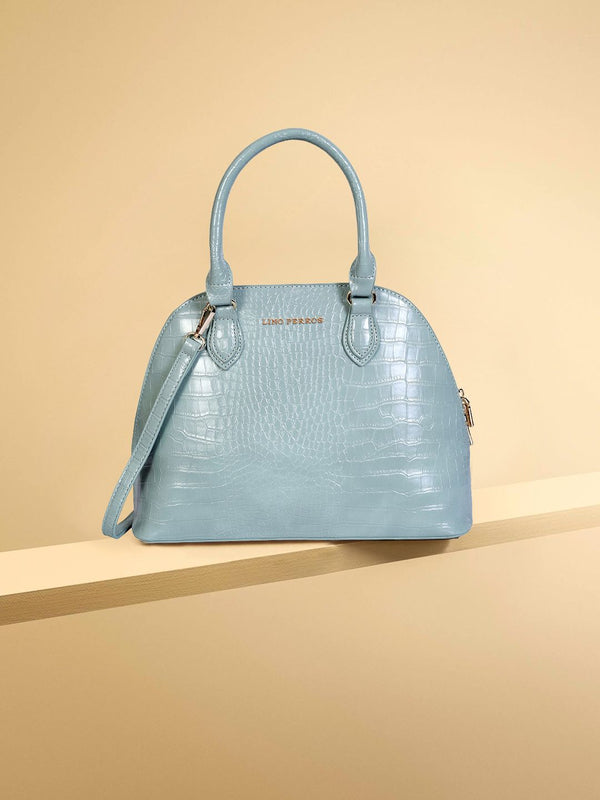 Lino Perros Green Croc-Textured Handheld Bag with Detachable Sling Strap