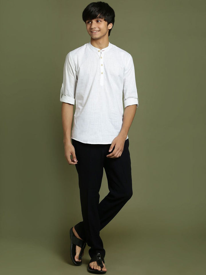 VASTRAMAY Boys Band Collar Roll-Up Sleeves Kurta