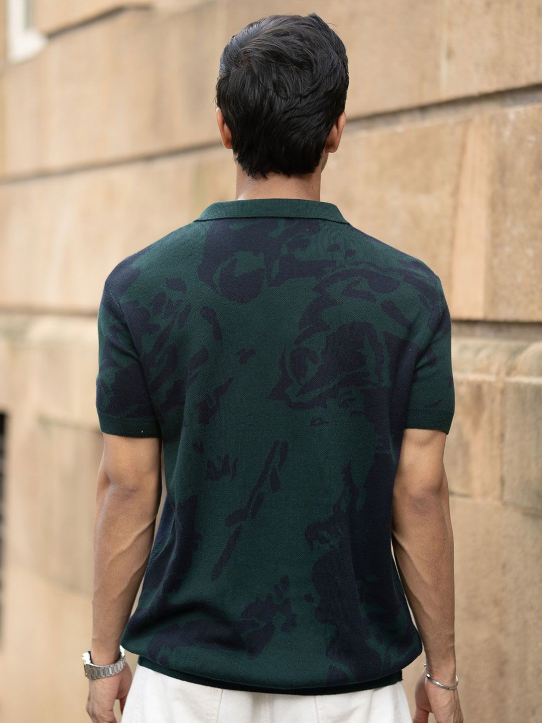 Powerlook Men Abstract Printed Polo Collar Cotton T-shirt