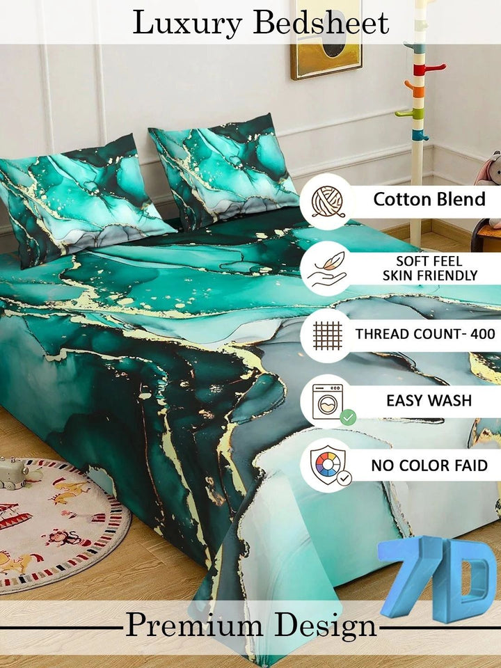 Myntra Elegant Homes Green 400 TC King Bedsheet with 2 Pillow Covers