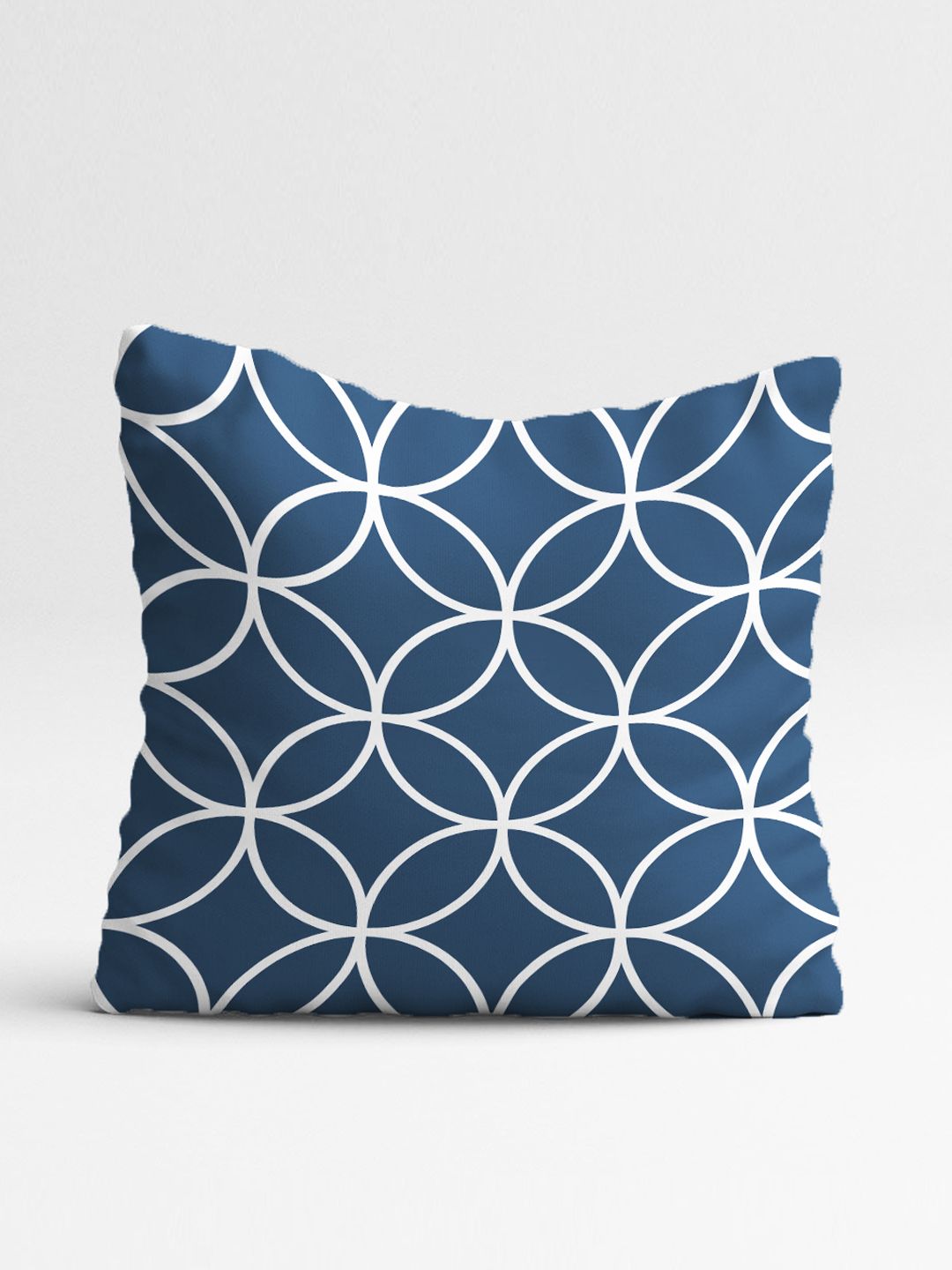 STITCHNEST Green & Navy Blue Set of 5 Geometric Square Cushion Covers
