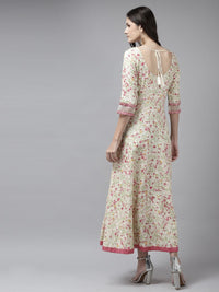W Beige & Pink Ethnic Motifs Ethnic A-Line Maxi Dress