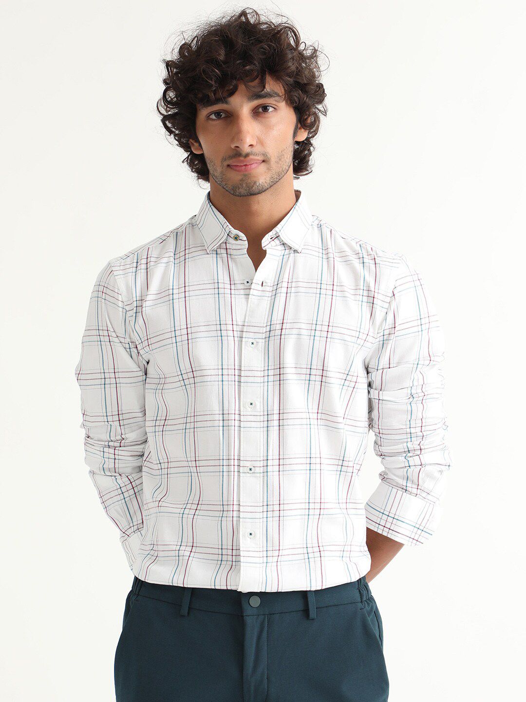 RARE RABBIT Men Lome Regular Fit Tartan Checked Cotton Shirt