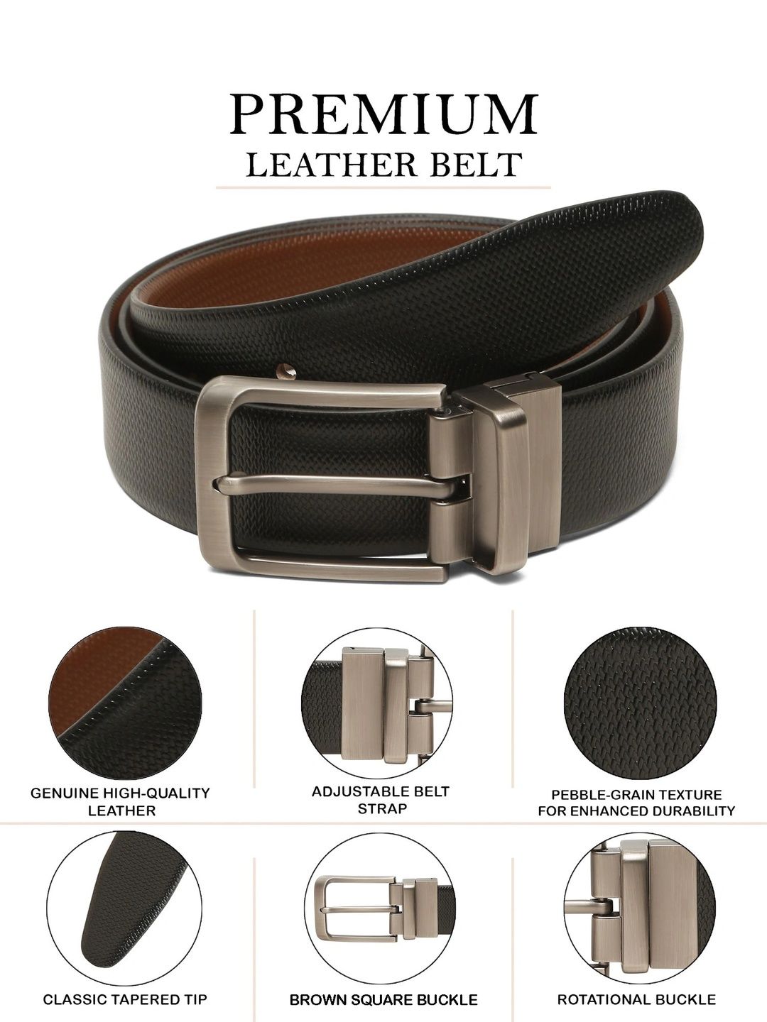 Teakwood Leathers Men Textured Leather Reversible Belt