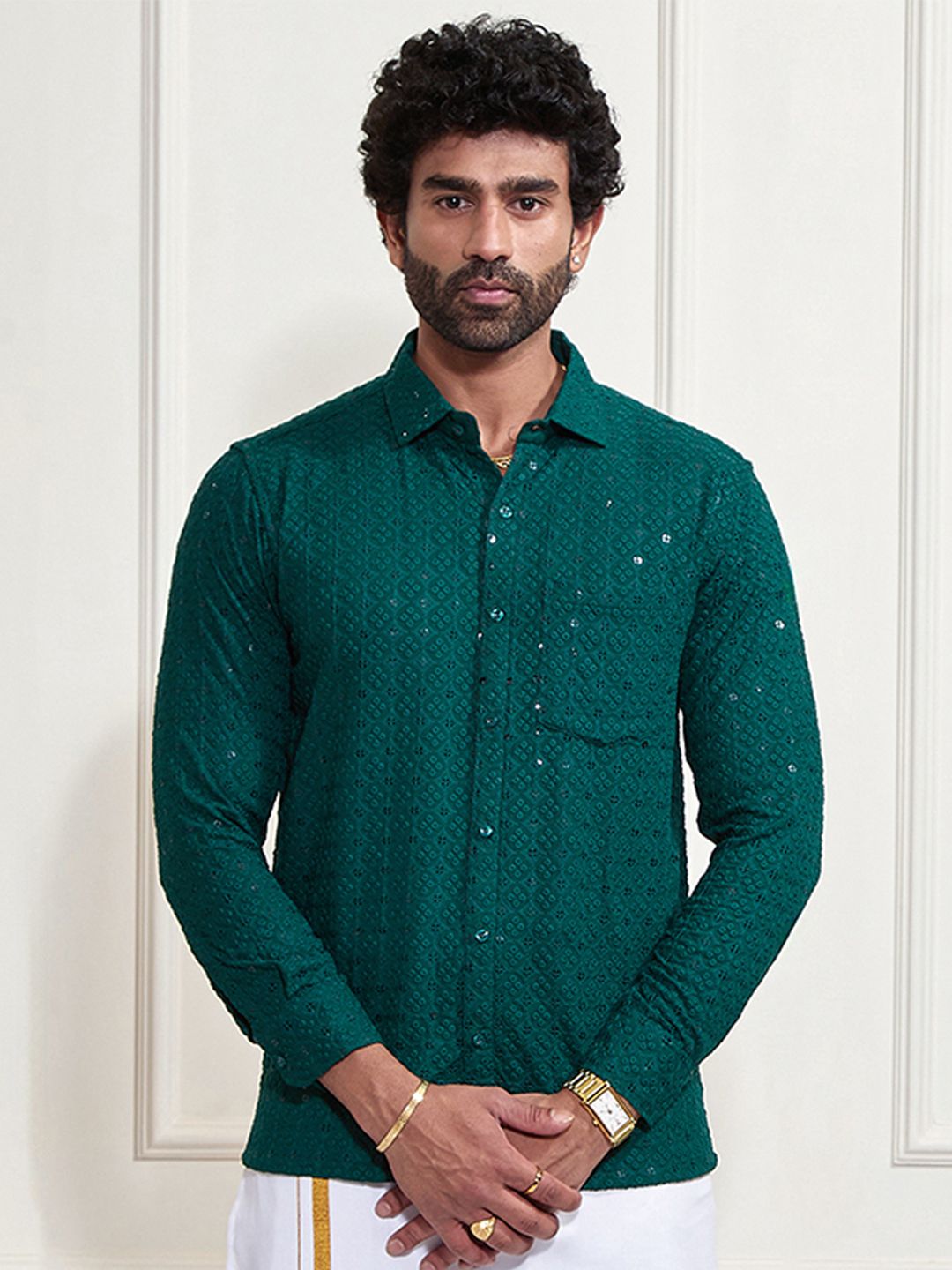 VASTRAMAY Premium Sequinned Embellished Ethnic Shirt