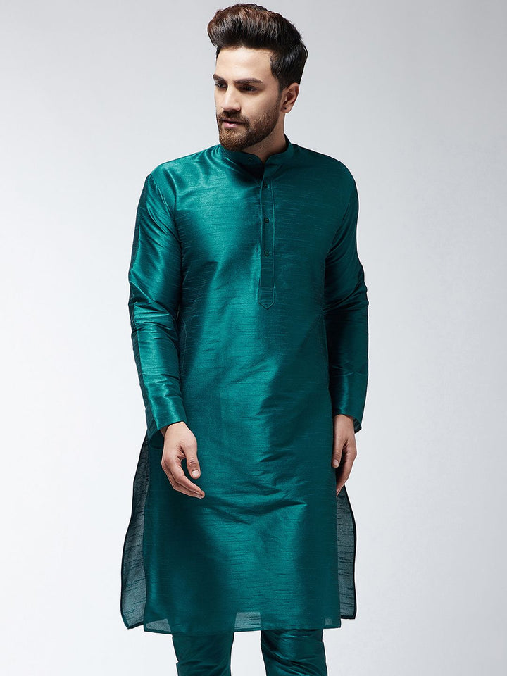 SOJANYA Men Green Solid Straight Kurta