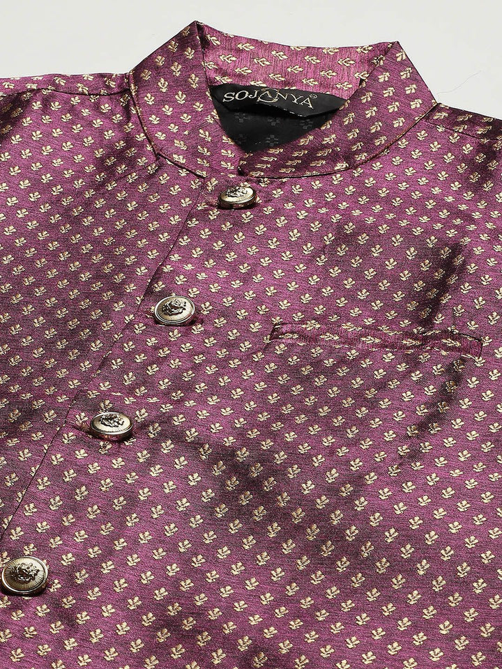 SOJANYA Men Black Chikankari Pure Cotton Kurta with Churidar & Nehru Jacket