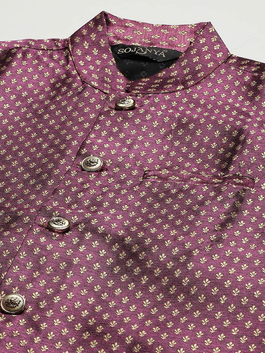 SOJANYA Men Black Chikankari Pure Cotton Kurta with Churidar & Nehru Jacket