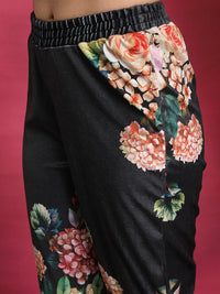 Vishudh Black Floral Printed Regular Kurta With Trousers & Dupatta