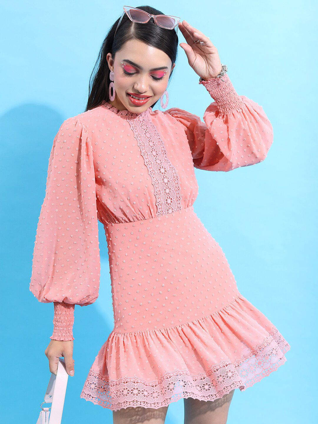 Tokyo Talkies Rose Puff Sleeve Fit & Flare Dress