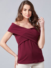 Athena Burgundy Pleated Bardot Top