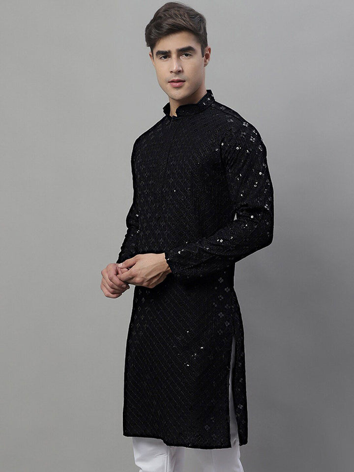 Jompers Mandarin Collar Ethnic Motifs Chikankari Sequined Kurta