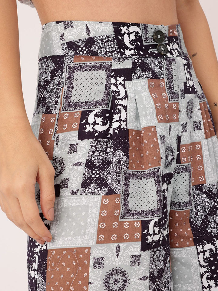 DressBerry Boho Bliss Printed A-Line Smocked Top With Wide Leg Trousers