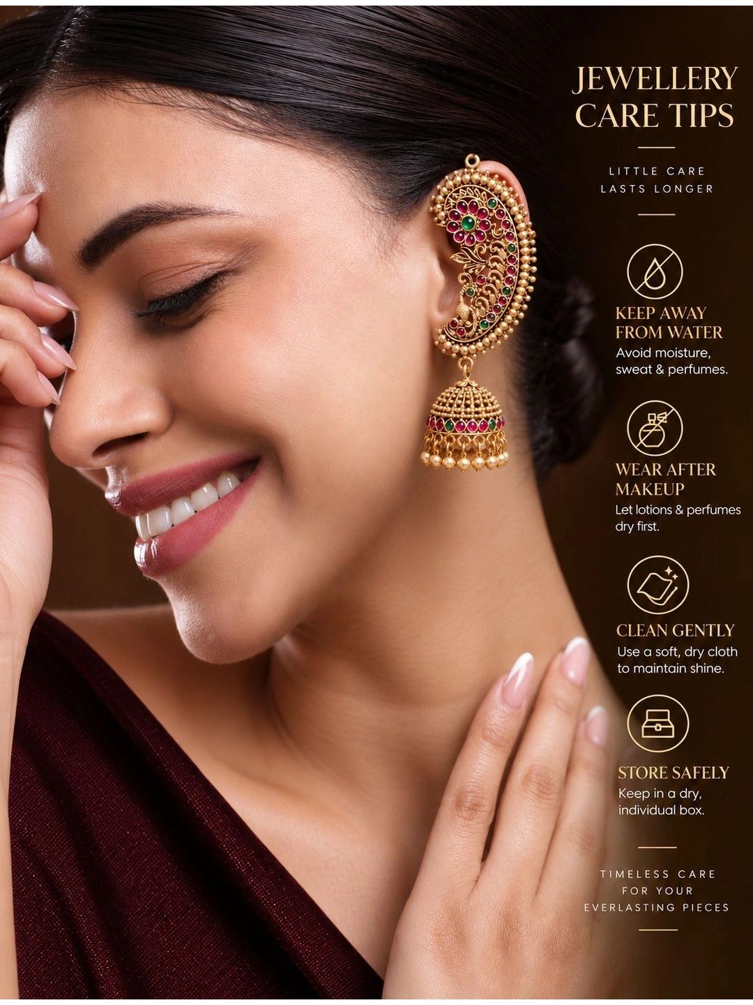 PANASH Gold-Plated Cubic Zirconia Studded Contemporary Jhumkas Earrings
