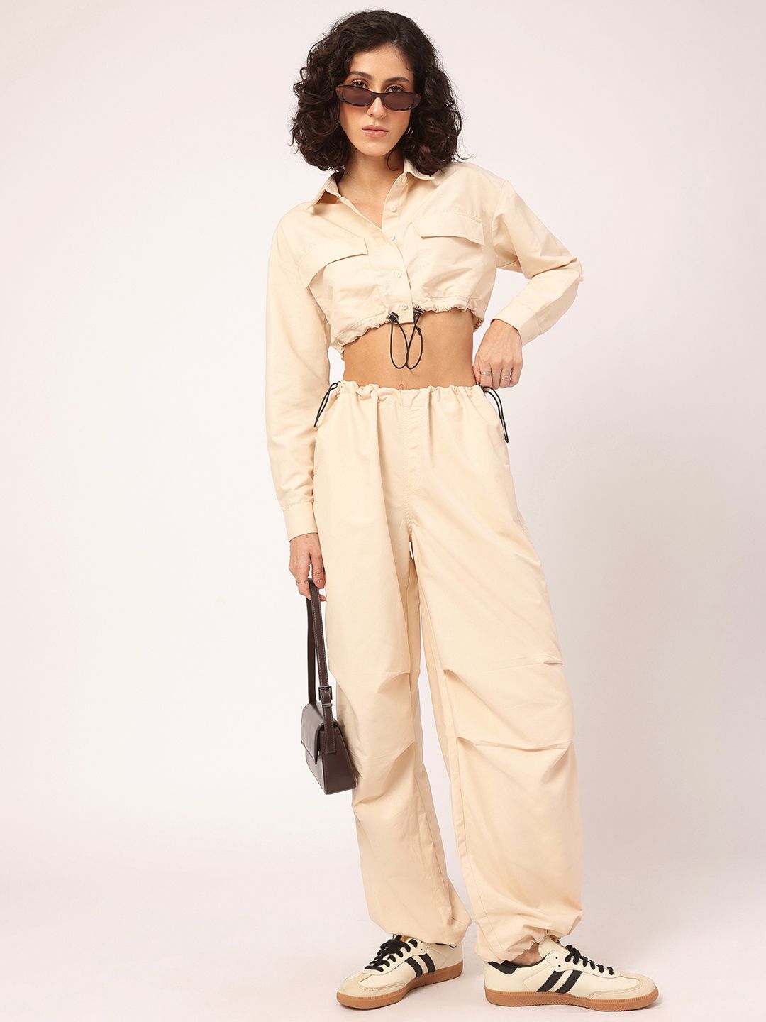 DressBerry Street Smart Styles Crop Shirt & Parachute Pants Co-Ords