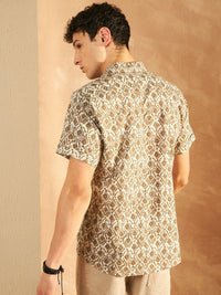 DENNISON Smart Ethnic Motifs Printed Spread Collar Short Sleeves Cotton Lightweight Shirt
