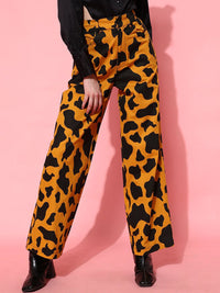 STREET 9 Women Stylish Mustard Animal Printed Trousers