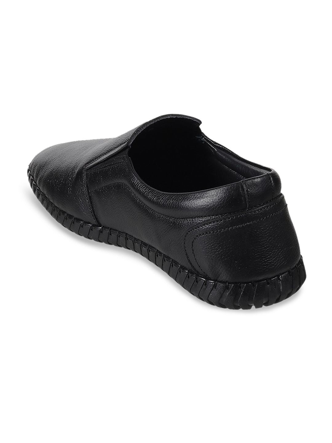 Mochi Men Black Leather Slip-On Shoes