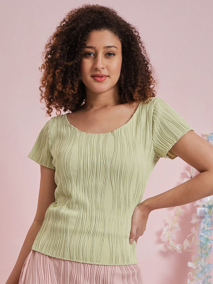 Athena Round Neck Short Sleeves Textured Top