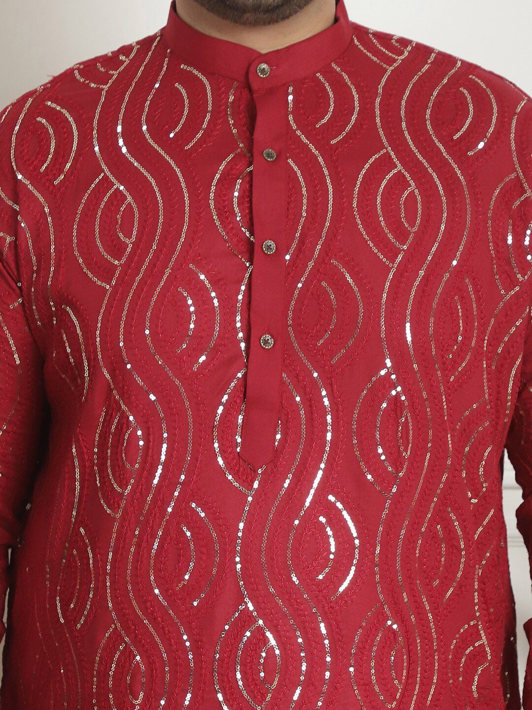 SOJANYA PLUS PLus Size Ethnic Motifs Embroidered Band Collar Long Sleeves Straight Kurta