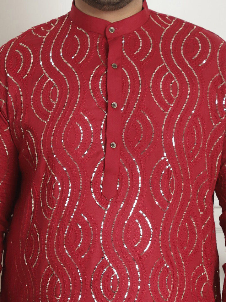 SOJANYA PLUS PLus Size Ethnic Motifs Embroidered Band Collar Long Sleeves Straight Kurta