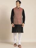 SOJANYA Lelaki Black Chikankari Pure Cotton Kurta with Churidar & Nehru Jacket