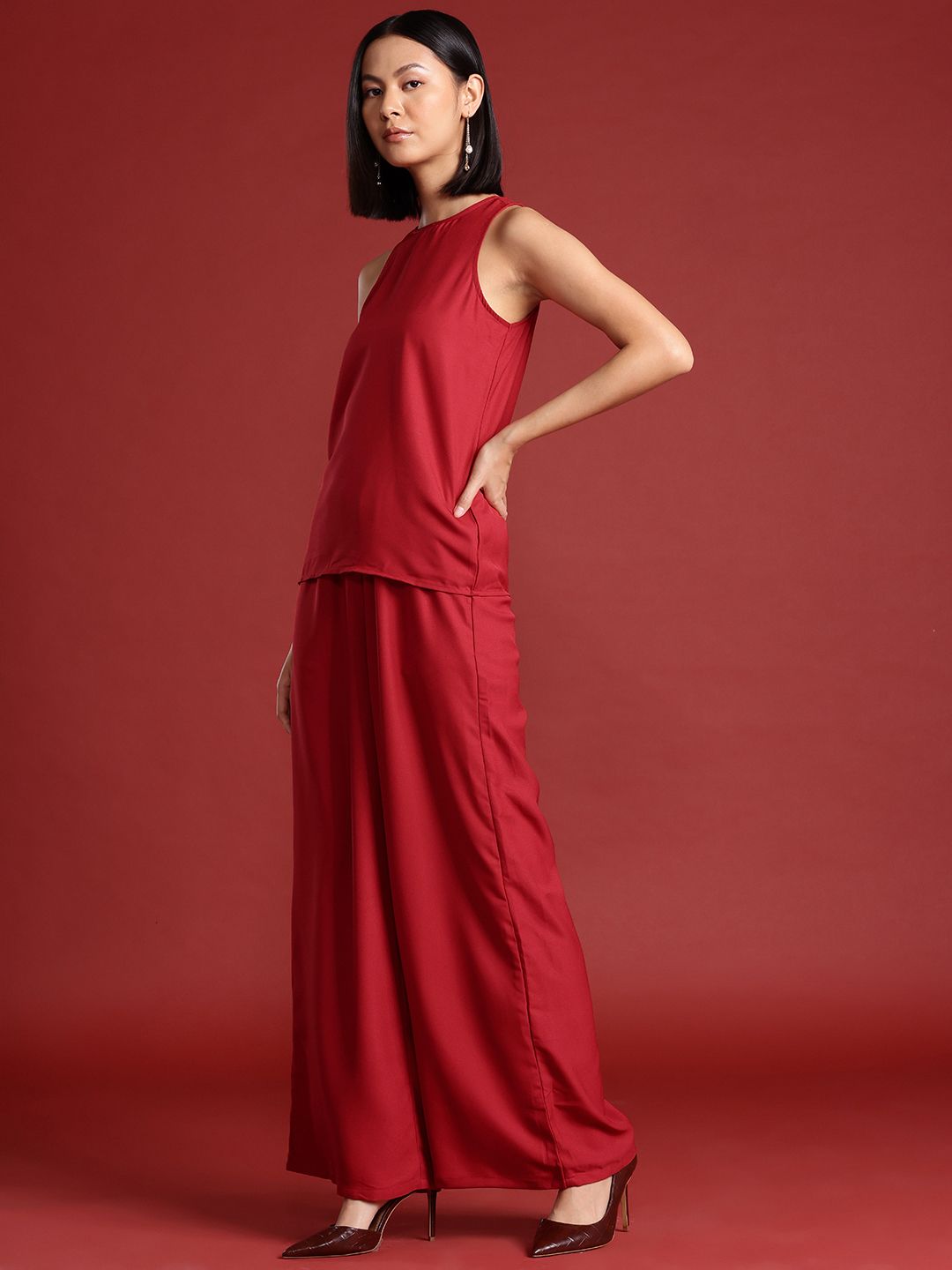 all about you Women Round Neck Flared Leg Co-Ords