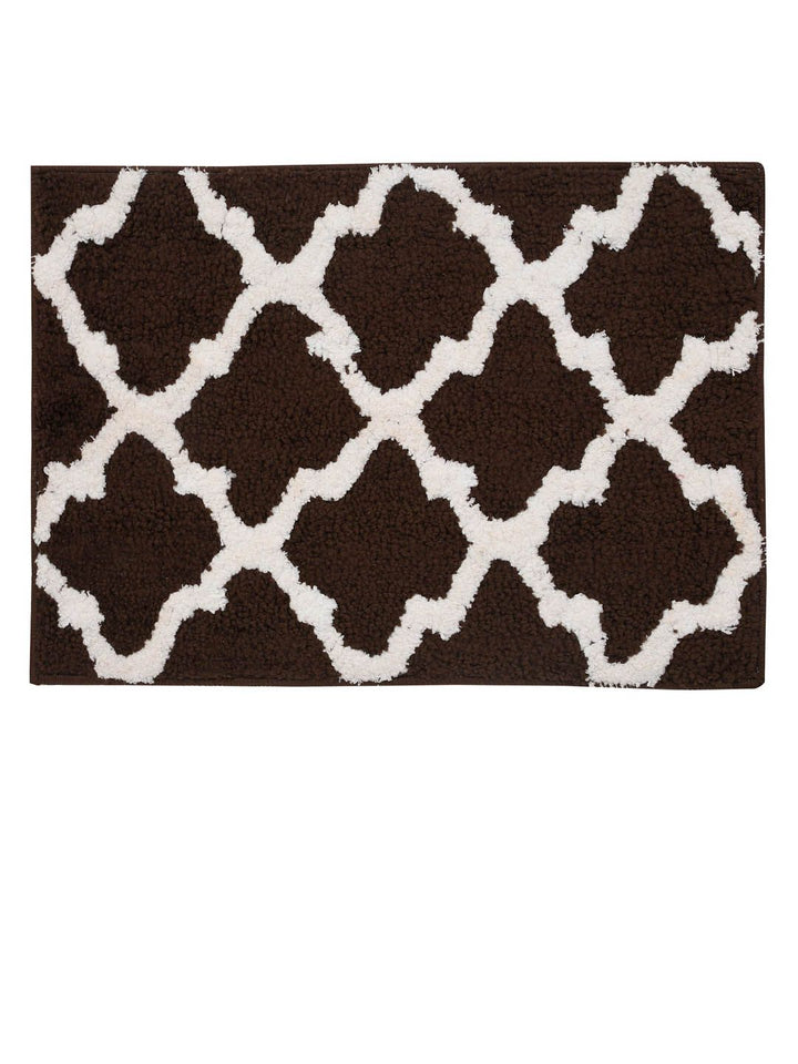 HOSTA HOMES Set Of 2 Coffee Brown & White Patterned Anti-Skid Doormats
